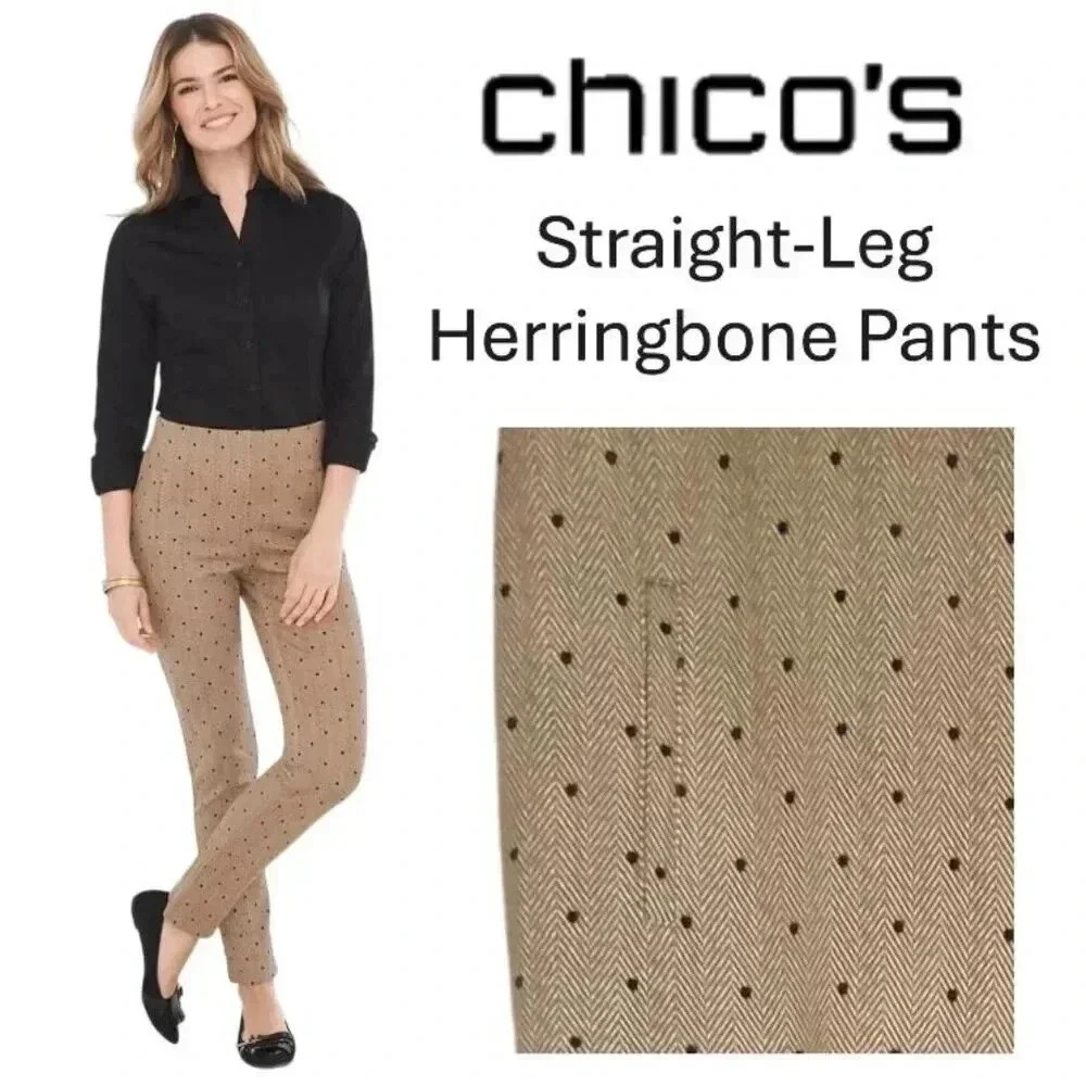 Chico's So Slimming Brown Herringbone Straight Leg Pant / Size 3T - US Size 16T